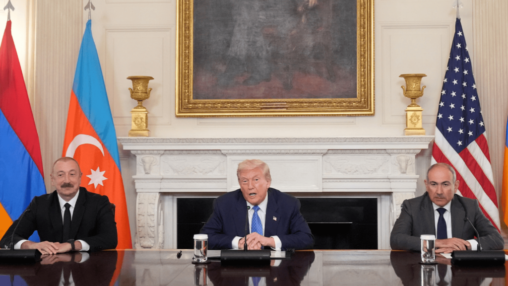 Ilham Aliyev, Donald Trump et Nikol Pashinyan | Photo: ABC7