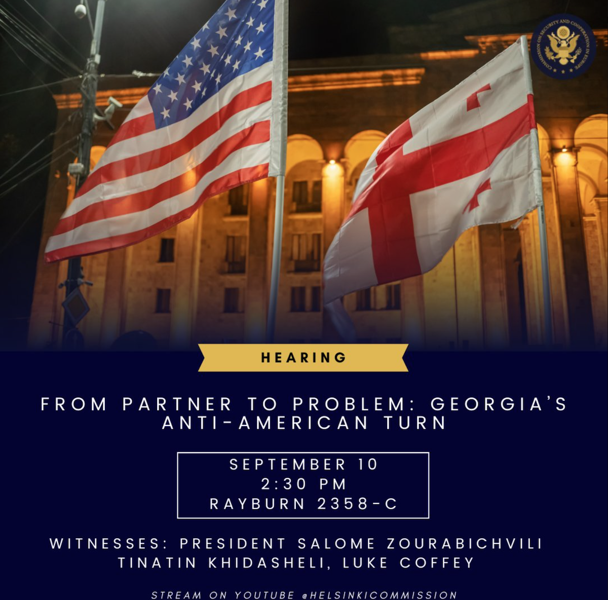 US Helsinki Commission pour discuter du virage anti-américain de la Géorgie