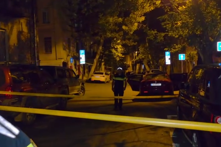 A demonstration in support of a Georgian man arrested for attacking a Russian woman during a heated argument at a wedding in Kakheti in July 2026. Screenshot from video from RFE/RL.